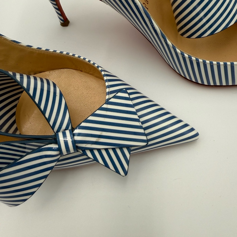 Christian Louboutin Clare Nodo Sling Back Striped Bow Pointed-Toe Heels